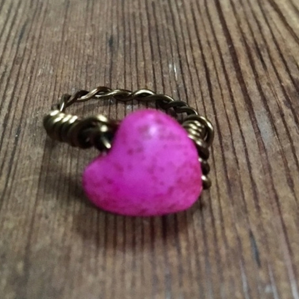 Ladies Pink Wire Wrap Heart Ring,  Handmade Ladies Jewelry,  Ladies Fashion Ring